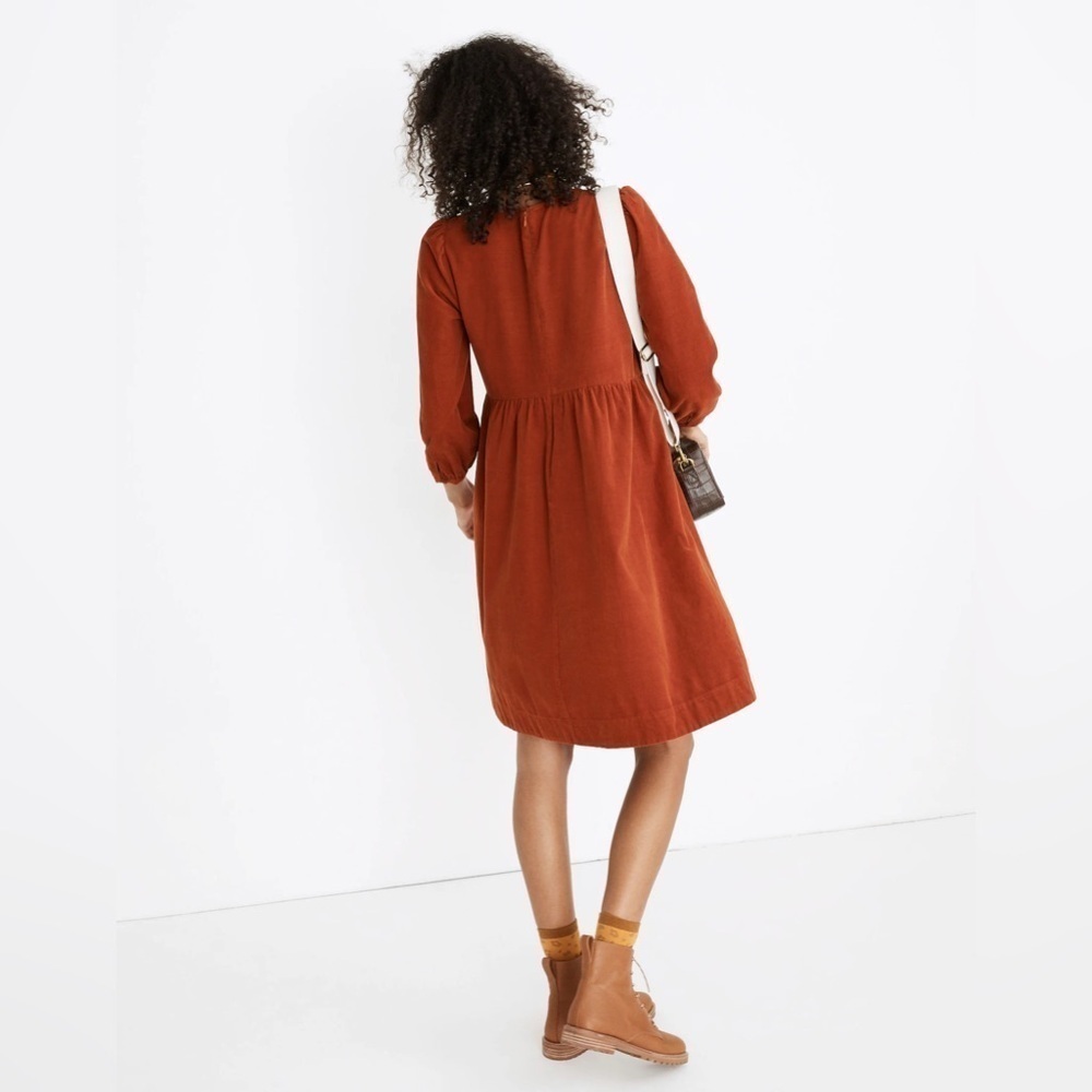 Madewell Corduroy Puff Sleeve Dress Rust Extra Small - Picture 2 of 8